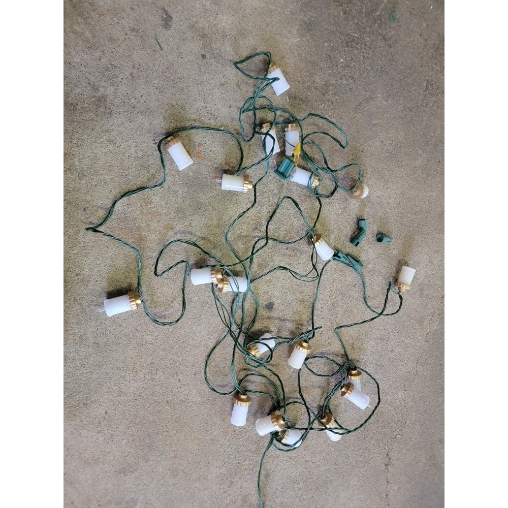 Vintage Candle Shaped Christmas Lights White Gold Base 25' 20 Count Works